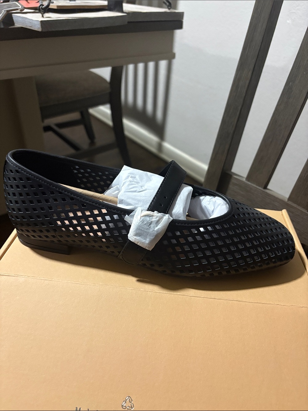 Breathable Black Mary Jane Flats with Perforated Design